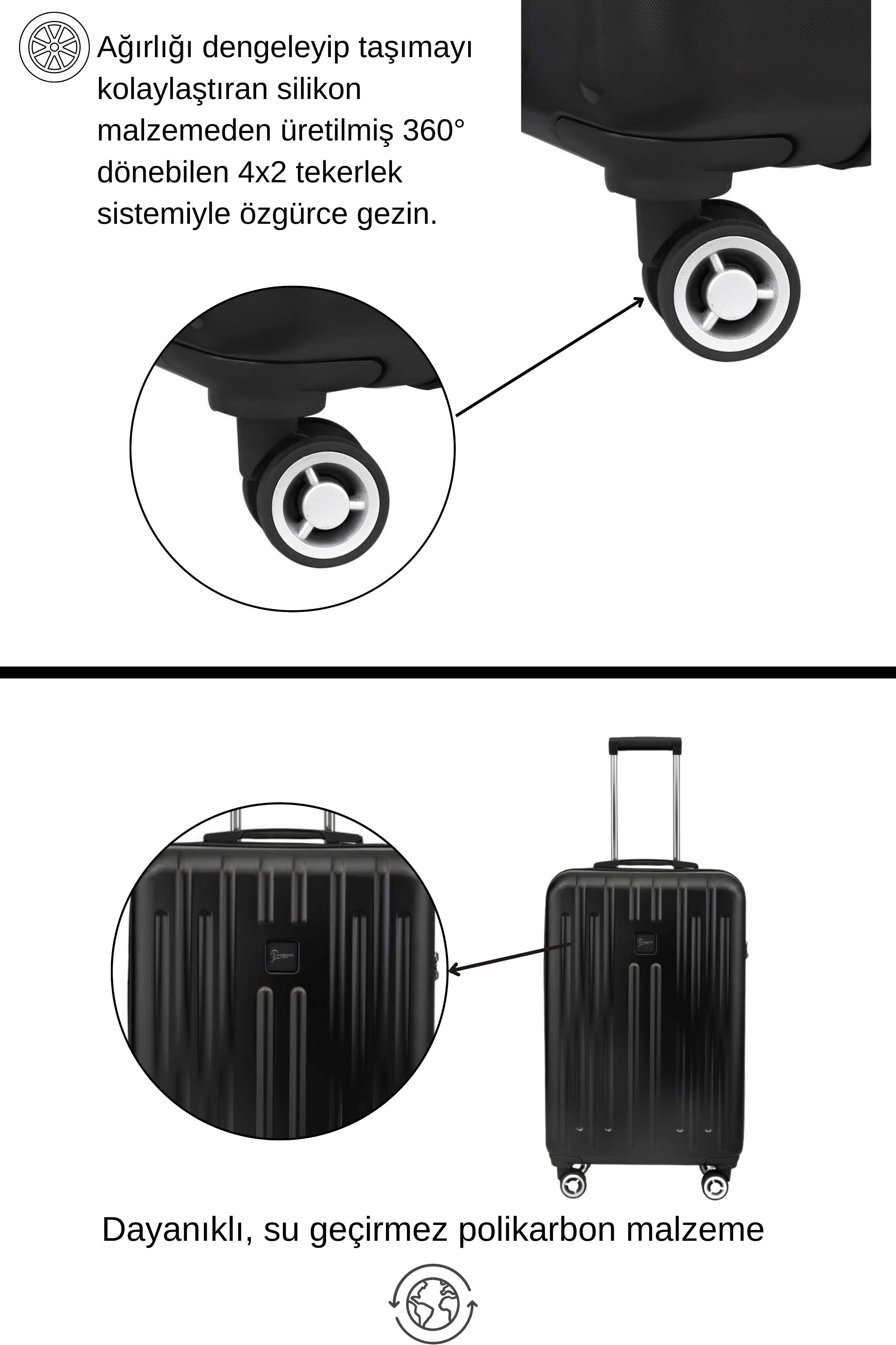 Orta Boy %100 Polikarbon Valiz Parlak Siyah 1810