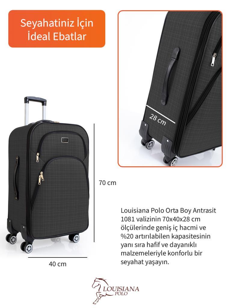 Orta Boy 4 Teker Kumaş Valiz Antrasit 1081