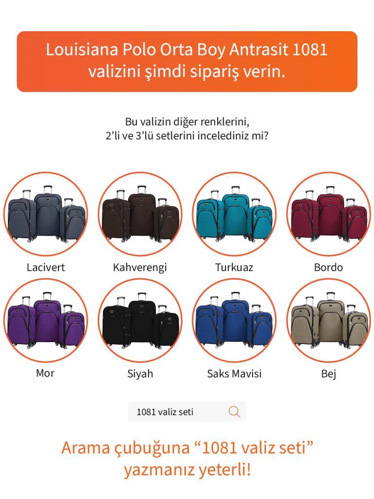 Orta Boy 4 Teker Kumaş Valiz Antrasit 1081