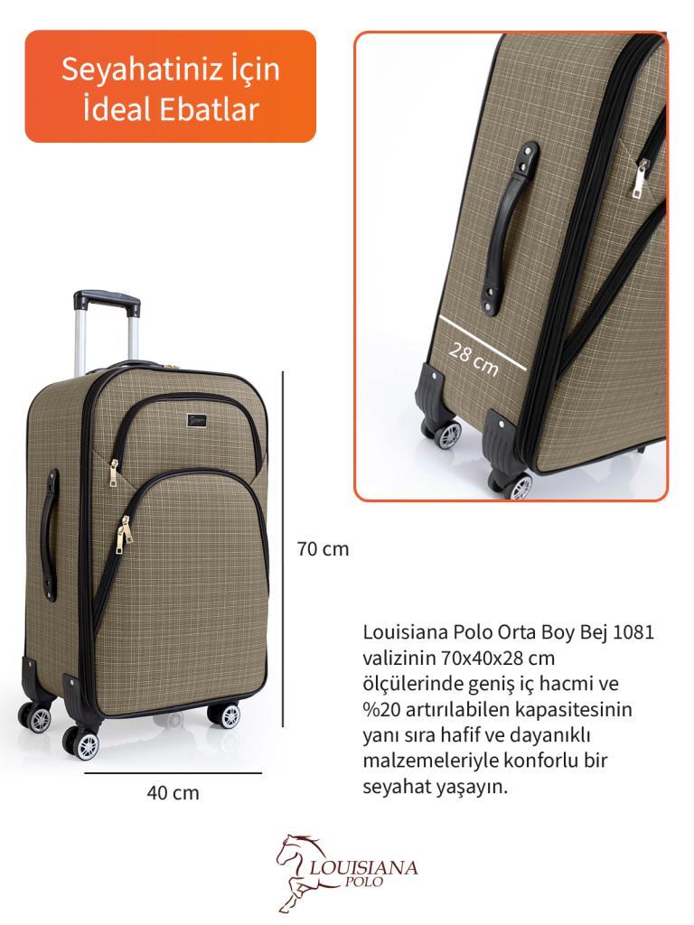 Orta Boy 4 Teker Kumaş Valiz Bej 1081