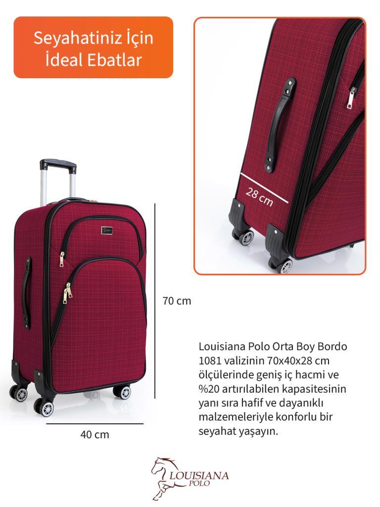 Orta Boy 4 Teker Kumaş Valiz Bordo 1081