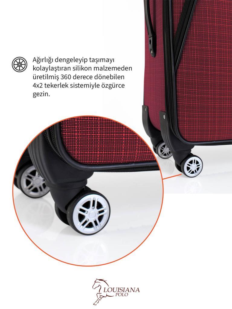 Orta Boy 4 Teker Kumaş Valiz Bordo 1081