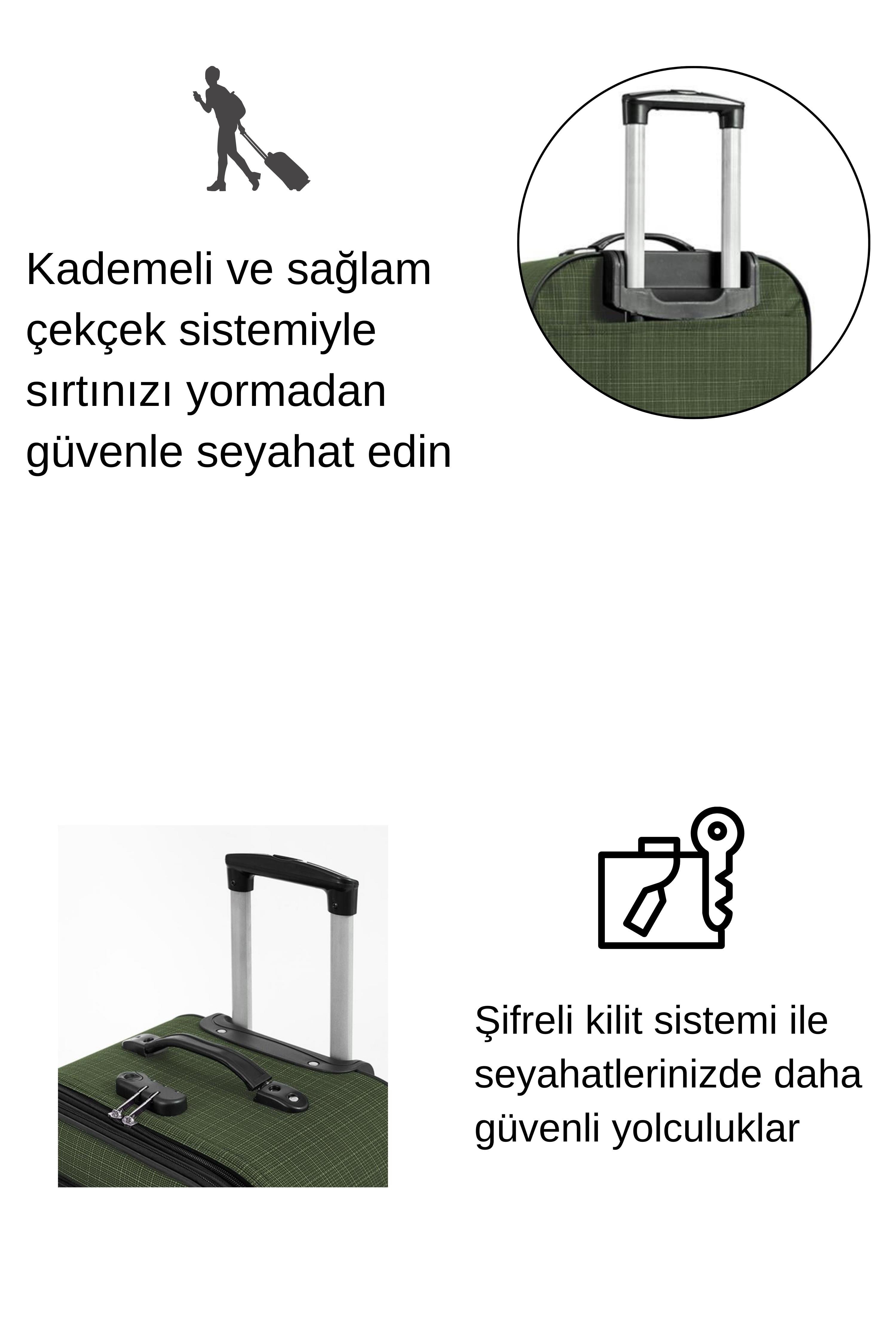 Orta Boy 4 Teker Kumaş Valiz Haki 1081