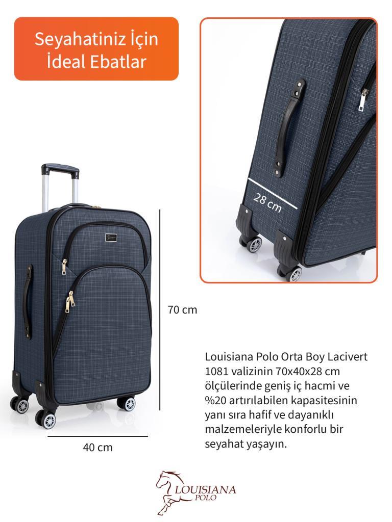 Orta Boy 4 Teker Kumaş Valiz Lacivert 1081