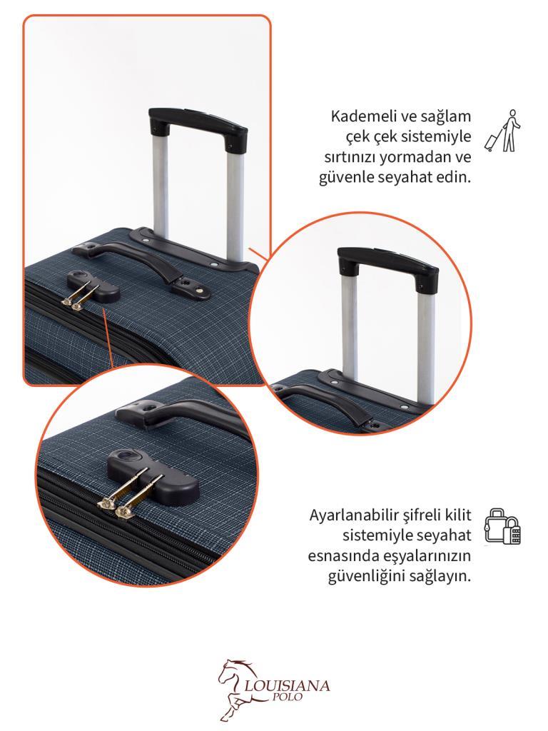 Orta Boy 4 Teker Kumaş Valiz Lacivert 1081