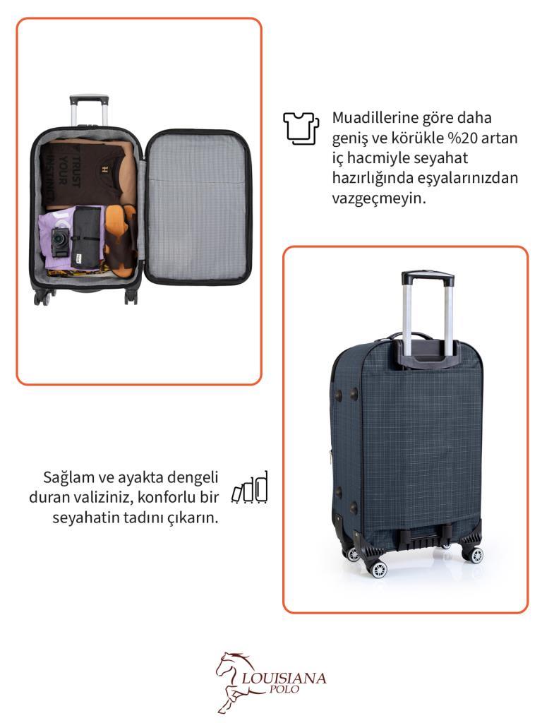 Orta Boy 4 Teker Kumaş Valiz Lacivert 1081