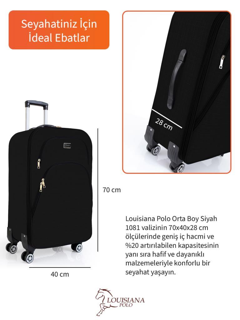 Orta Boy 4 Teker Kumaş Valiz Siyah 1081