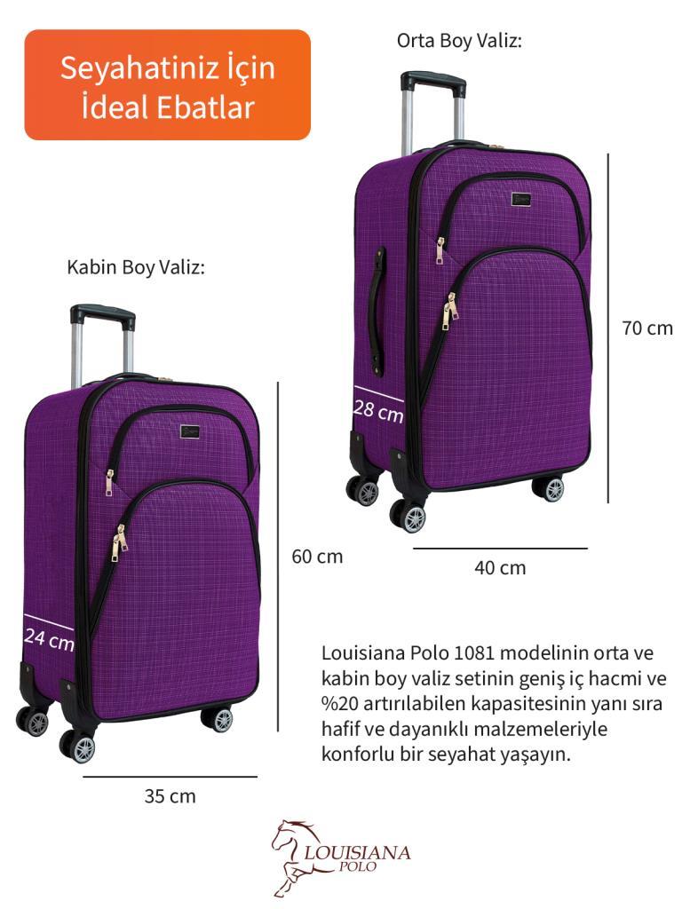 Orta ve Kabin Boy Valiz Seti 4 Teker Kumaş Valiz Mor 1081