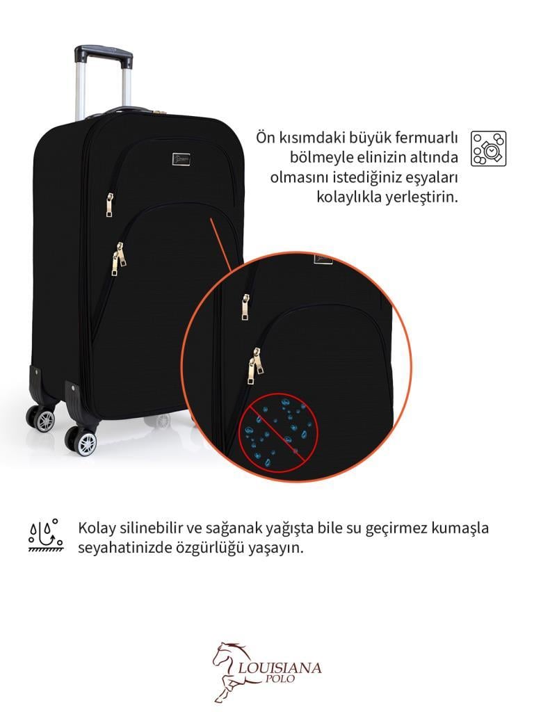 Orta ve Kabin Boy Valiz Seti 4 Teker Kumaş Valiz Siyah 1081
