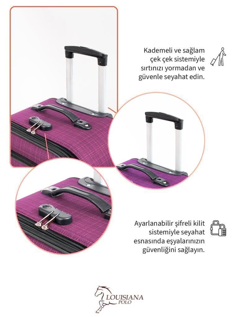 Orta ve Kabin Boy Valiz Seti 4 Teker Kumaş Valiz Pembe 1081