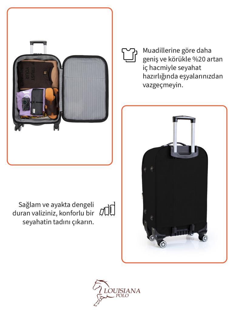 Orta ve Kabin Boy Valiz Seti 4 Teker Kumaş Valiz Siyah 1081