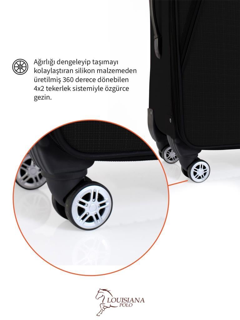 Orta ve Kabin Boy Valiz Seti 4 Teker Kumaş Valiz Siyah 1081