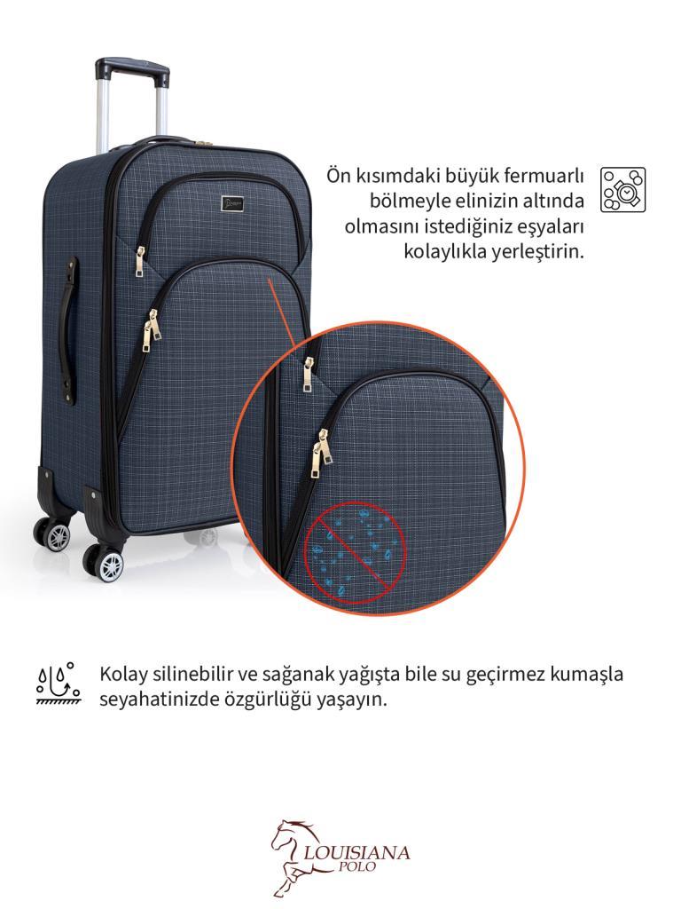 Orta ve Kabin Boy Valiz Seti 4 Teker Kumaş Valiz Lacivert 1081