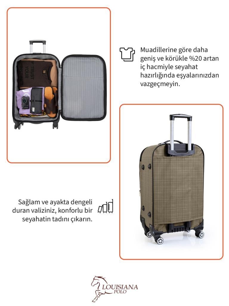 Orta ve Kabin Boy Valiz Seti 4 Teker Kumaş Valiz Bej 1081