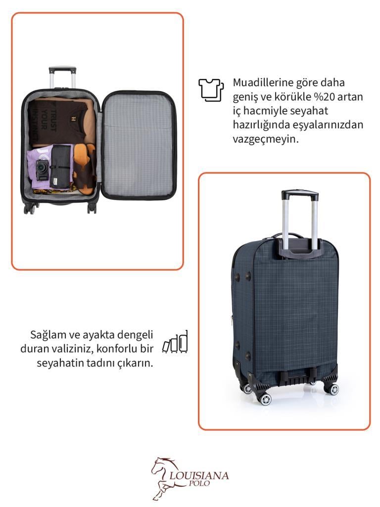 Orta ve Kabin Boy Valiz Seti 4 Teker Kumaş Valiz Lacivert 1081