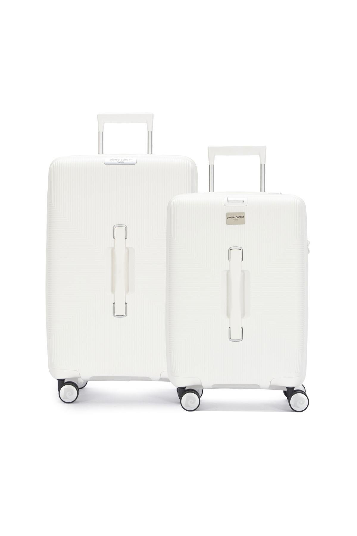 Pierre Cardin Orta Ve Kabin Boy 2'li Set %100 Polipropilen Valiz Beyaz 04PC7080