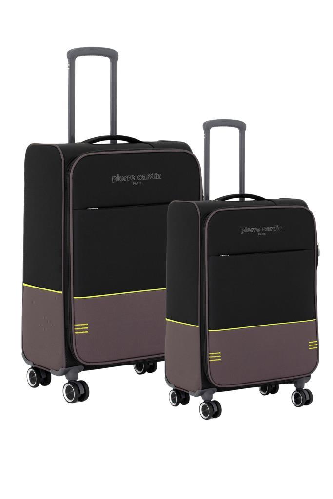 Pierre Cardin Ultra Light Hafif Lüx Kumaş 2'li Valiz Seti Orta Boy - Kabin Boy Siyah PC8200