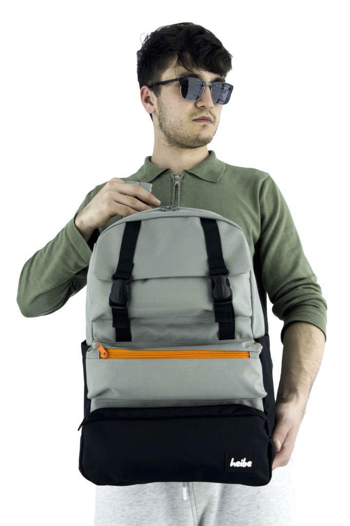 Trend Okul Sırt Çantası (Laptop Bölmeli) Gri- Siyah 1154