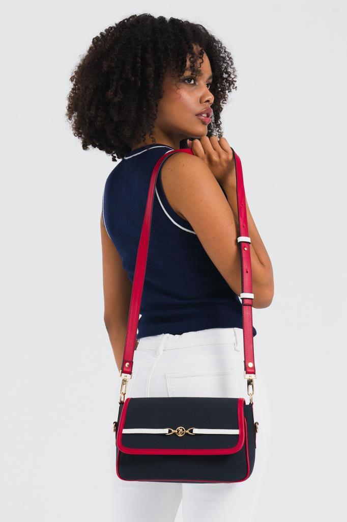 U.S. Polo Assn. Çapraz Askılı Kadın Çanta Lacivert-Beyaz-Kırmızı Us25241