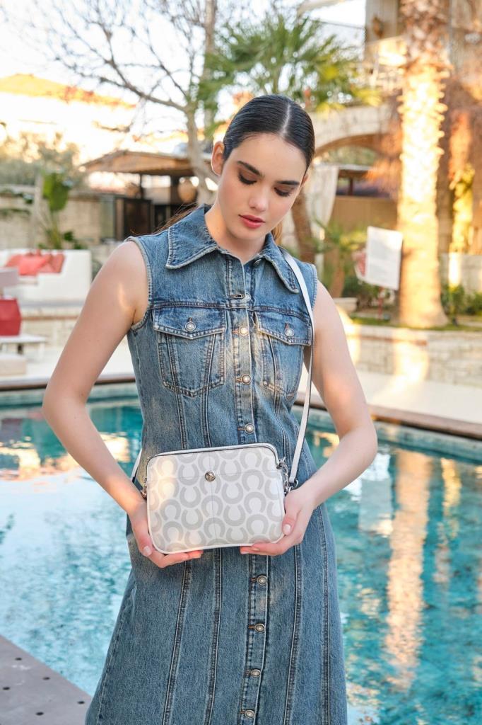 U.S. Polo Assn. Çapraz Askılı Kadın Çanta Beyaz-Gri Us23217