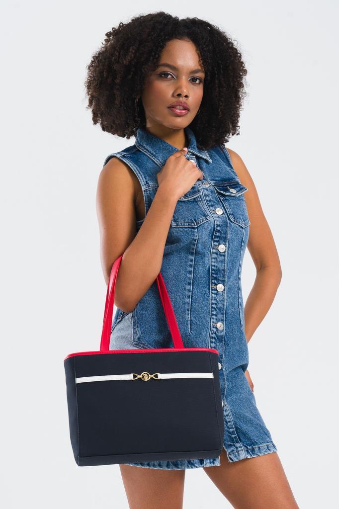 U.S. Polo Assn. Çapraz Askılı Kadın Çanta Lacivert-Beyaz-Kırmızı Us25233