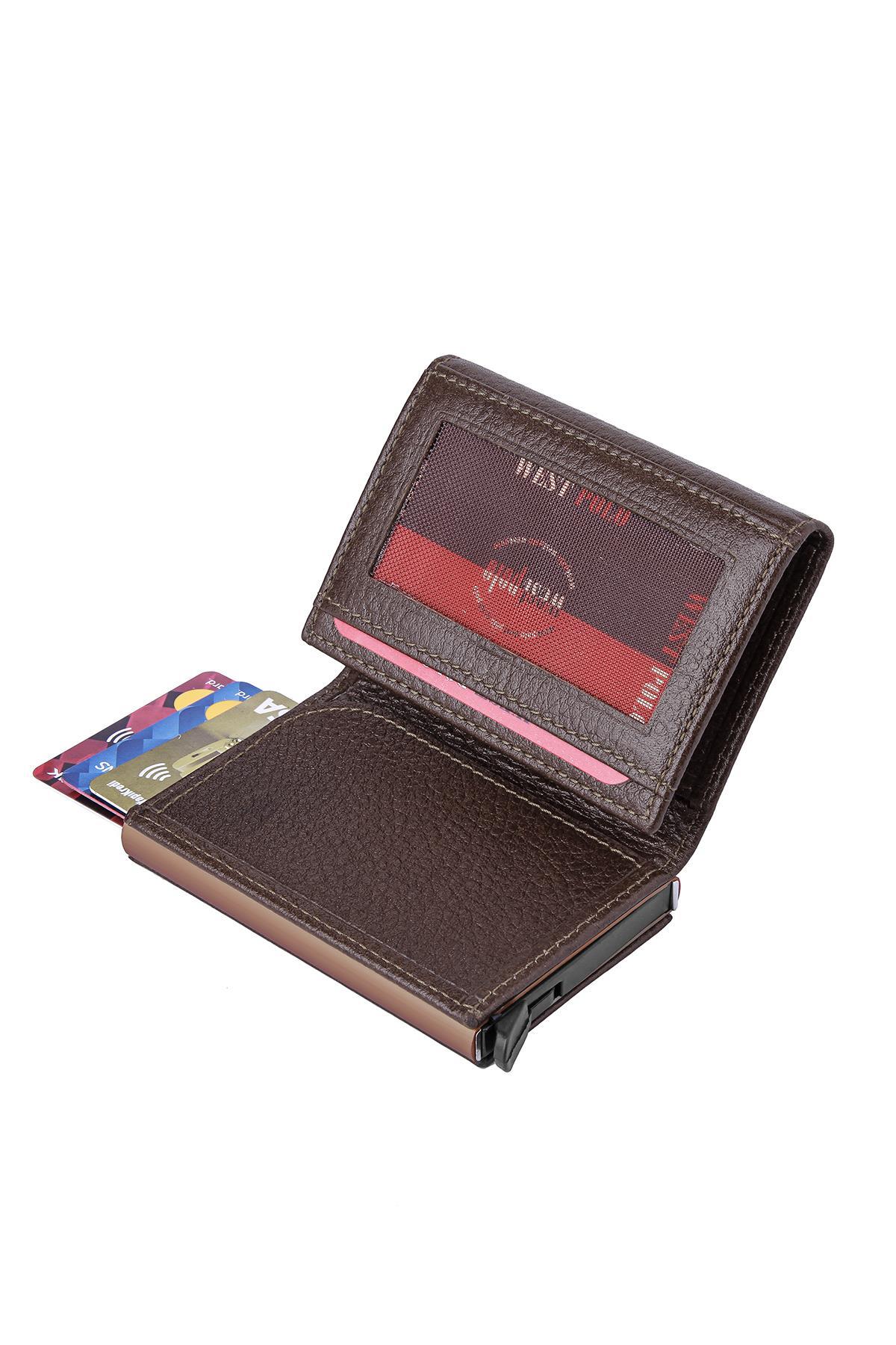 West Polo Mekanizmalı Kartlık Hakiki Deri Kahverengi 5540