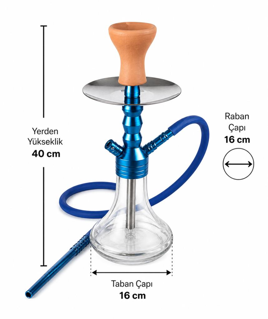  Küçük Boy Nargile 40 cm | 16 cm Geniş Taban, Cam Gövde Şık Nargile