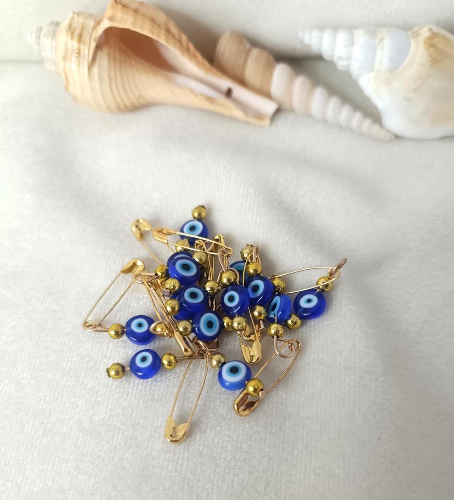 10 Adet 0.8 mm Yassı Mavi Maşallahlık İğneli Cam Nazar Boncuğu