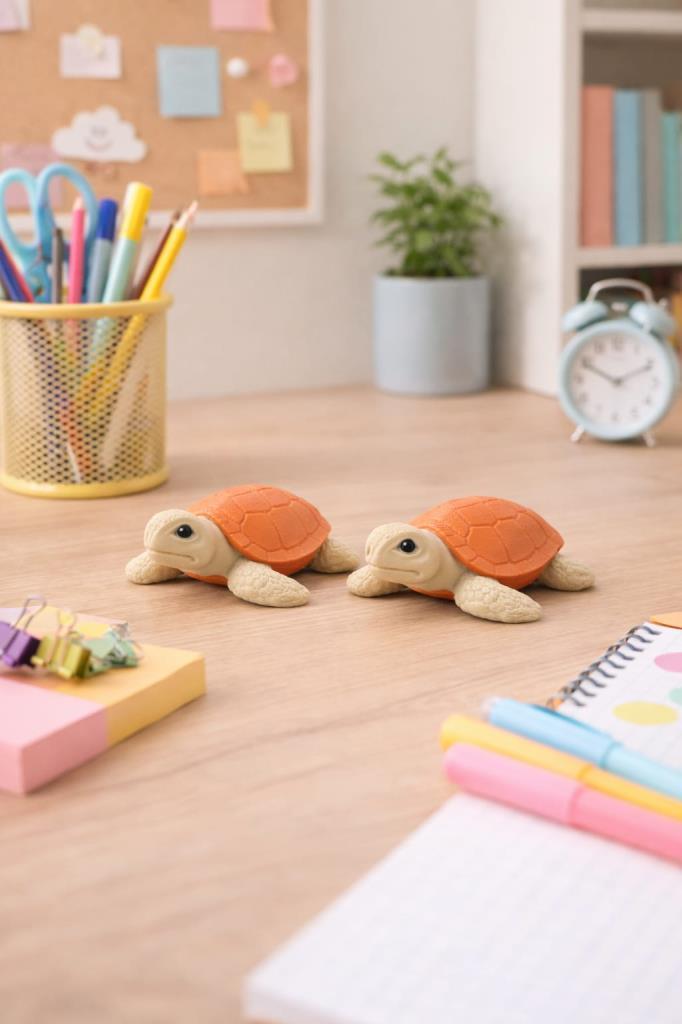 2’li Sevimli Kaplumbağa Biblo Seti – Dekoratif Obje – 8x7 cm Mini Masa & Çocuk Odası
