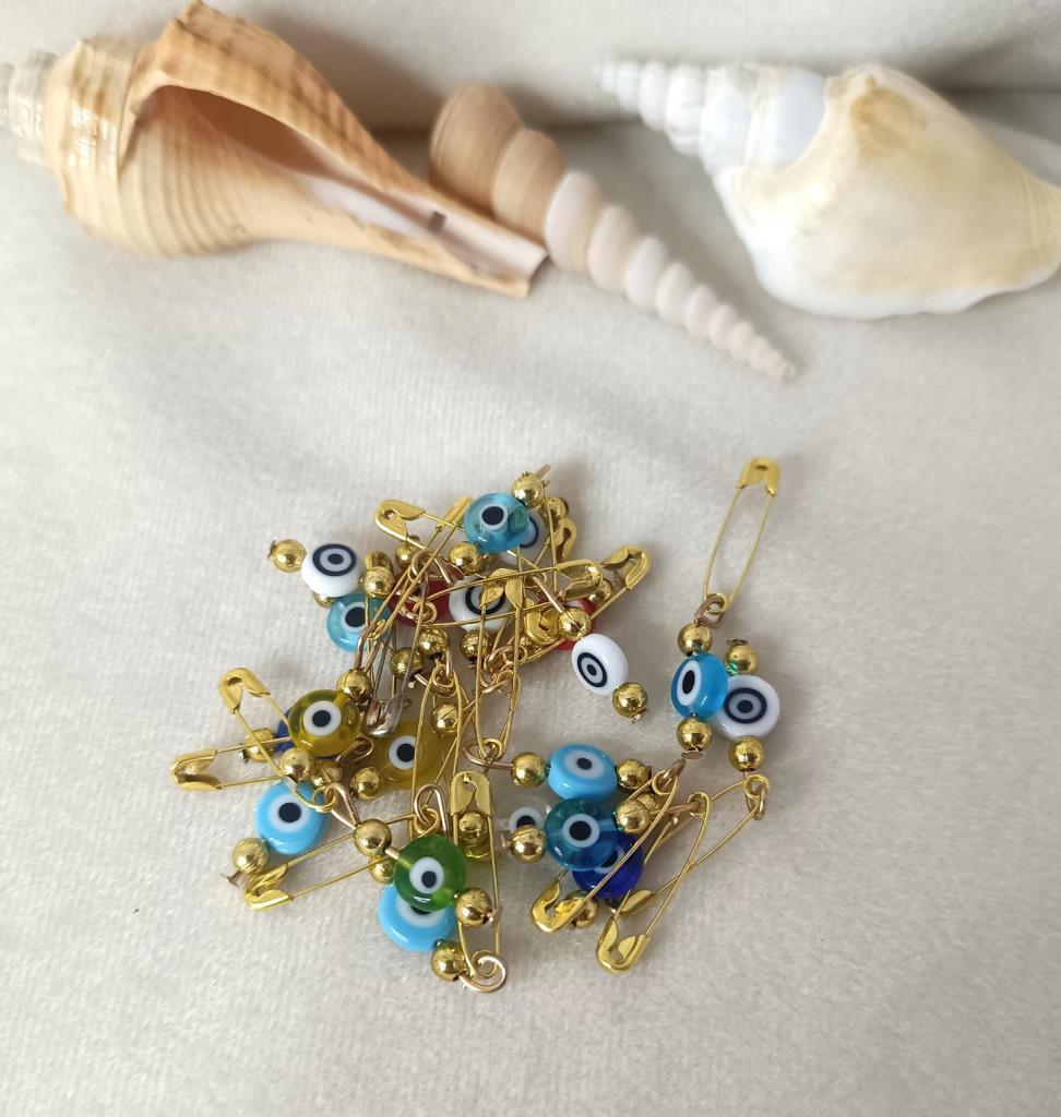 20 Adet 0.8 mm Yassı Maşallahlık İğneli Cam Karışık Renkli Nazar Boncuğu