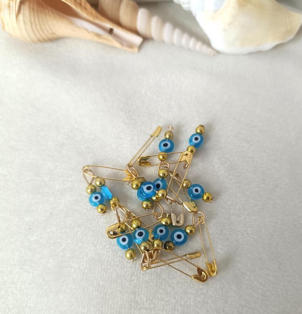 20 Adet 0.5 mm Yassı Turkuaz Maşallahlık İğneli Cam Nazar Boncuğu