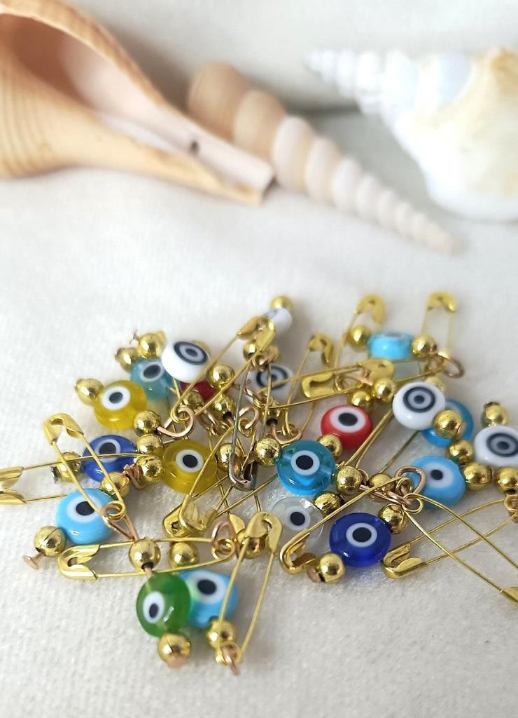 20 Adet 0.8 mm Yassı Maşallahlık İğneli Cam Karışık Renkli Nazar Boncuğu