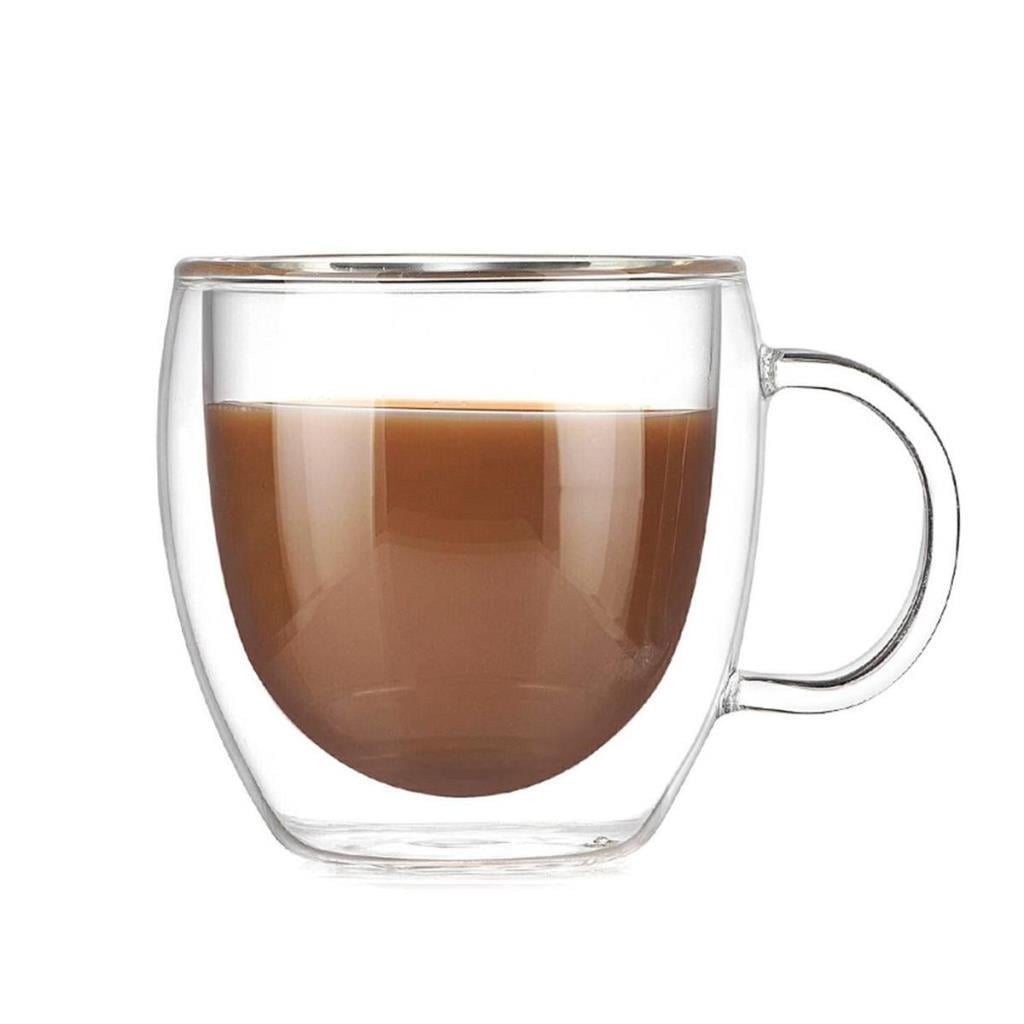 250 ML Çift Cidarlı Cam Çay Kahve Süt Kupa Bardak Borosilikat Cam Şarap 