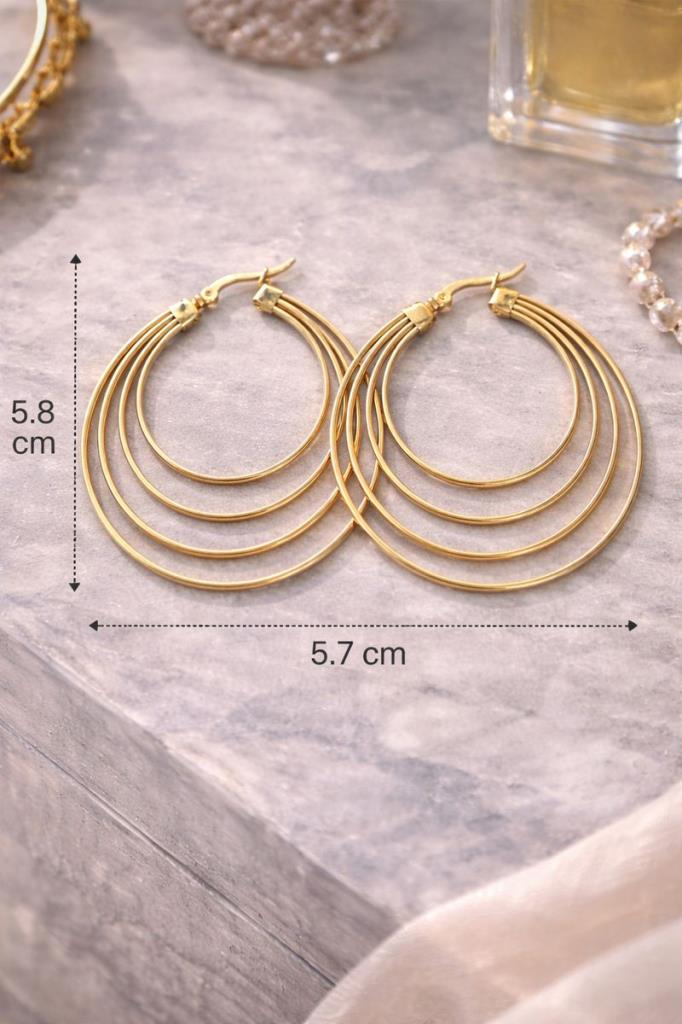 316L Çelik Çok Katlı Halka Küpe – Altın Ton Modern Tasarım