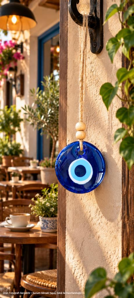 5 cm Cam Nazar Boncuğu Dikiz Aynası Kapı Duvar Ağaç Süsü Jüt İpli Dekoratif Nazar Boncuğu