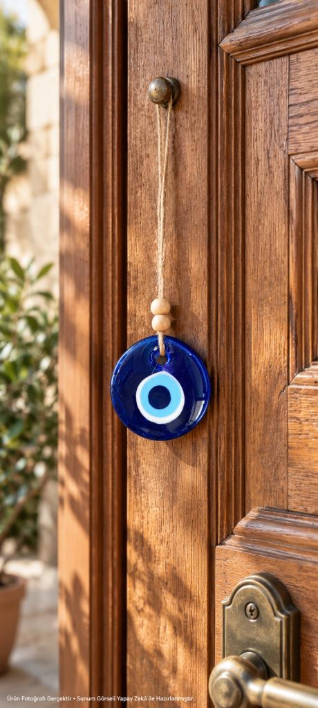 5 cm Cam Nazar Boncuğu Dikiz Aynası Kapı Duvar Ağaç Süsü Jüt İpli Dekoratif Nazar Boncuğu