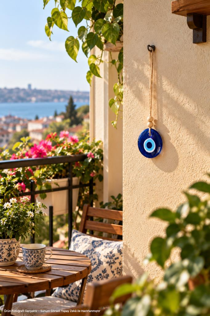 5 cm Cam Nazar Boncuğu Dikiz Aynası Kapı Duvar Ağaç Süsü Jüt İpli Dekoratif Nazar Boncuğu
