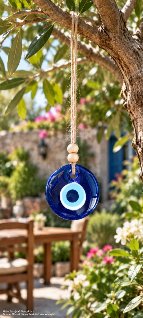 5 cm Cam Nazar Boncuğu Dikiz Aynası Kapı Duvar Ağaç Süsü Jüt İpli Dekoratif Nazar Boncuğu