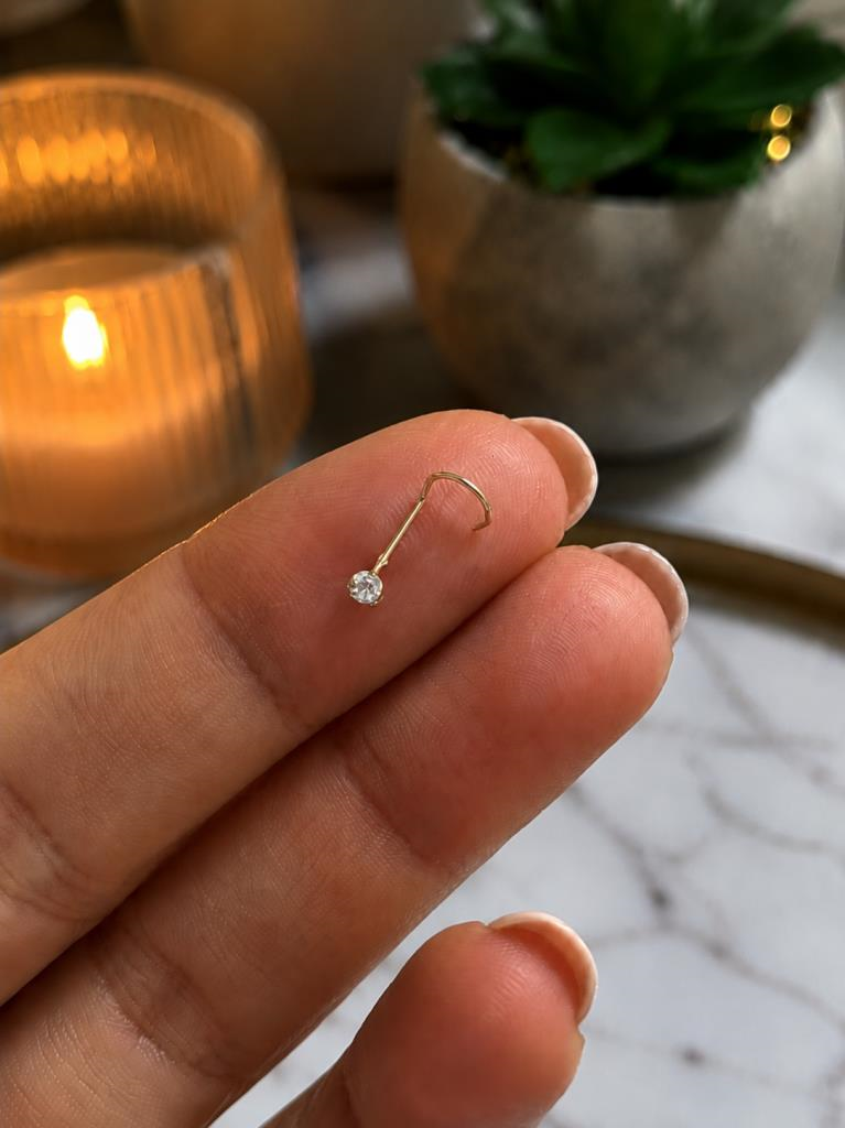 925 Ayar Gümüş Beyaz Taşlı Burun Hızması Piercing Minimal L Şekilli Unisex Nose Stud