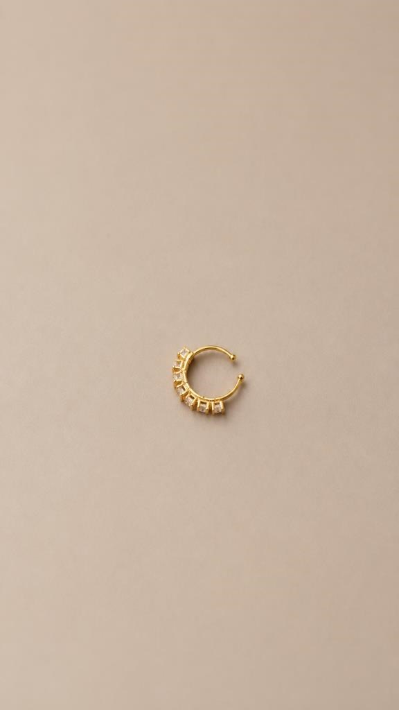 925 Ayar Gümüş Kadın Septum Burun Piercing Küpe Gold Renk Zirkon Taşlı Minimal Halka 