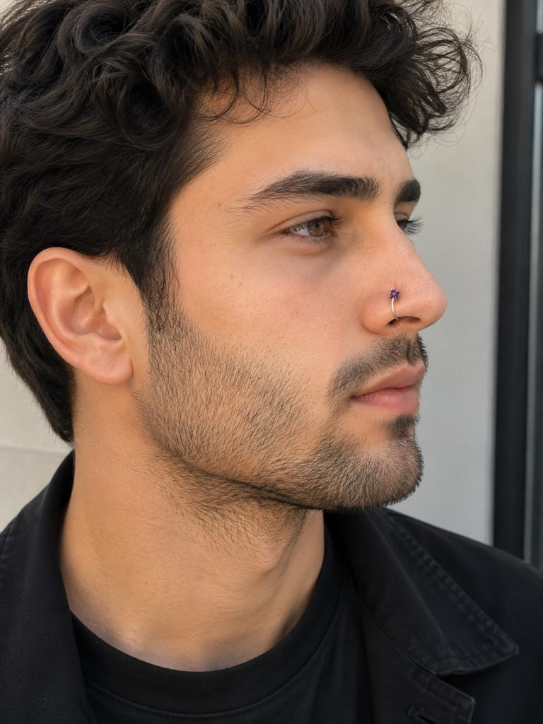 925 Ayar Gümüş Minimal Burun Hızması Piercing Zirkon Taşlı Unisex Halka Nose Ring Günlük Kullanım Şık Tasarım