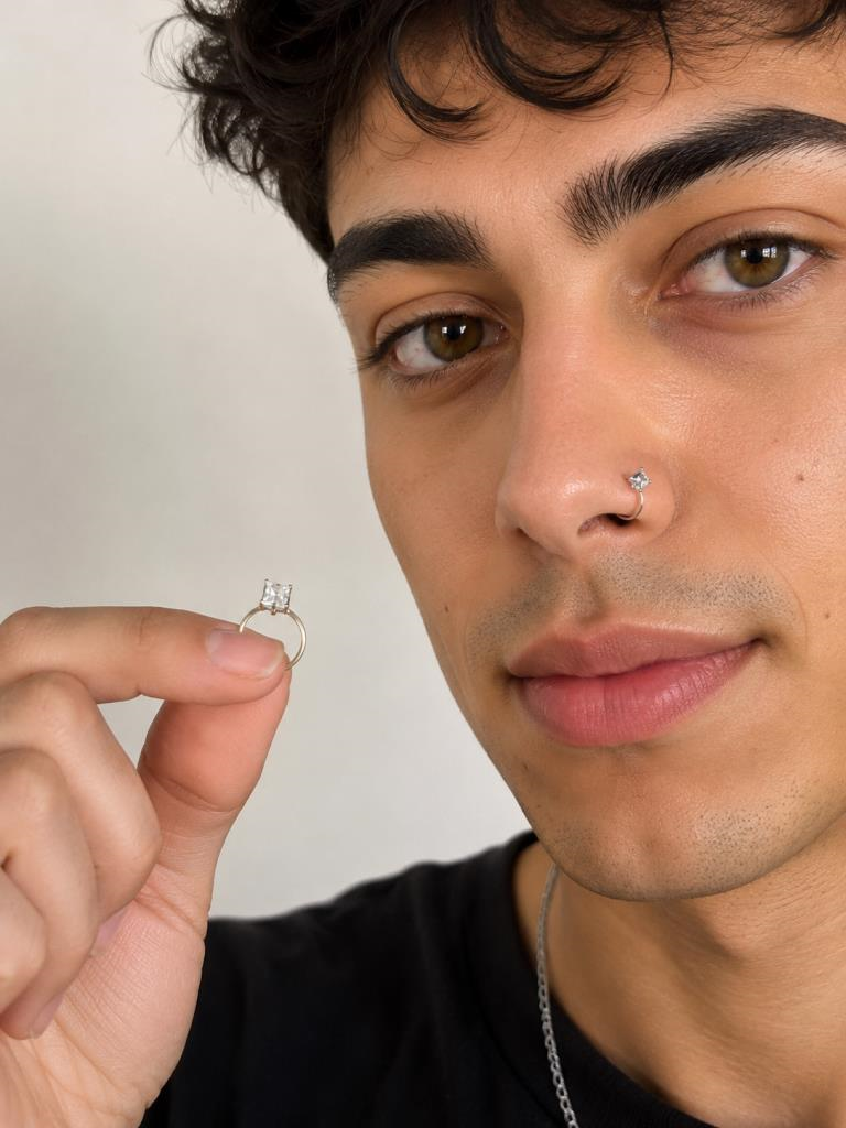 925 Ayar Gümüş Minimal Burun Hızması Piercing Zirkon Taşlı Unisex Halka Nose Ring Günlük Kullanım Şık Tasarım