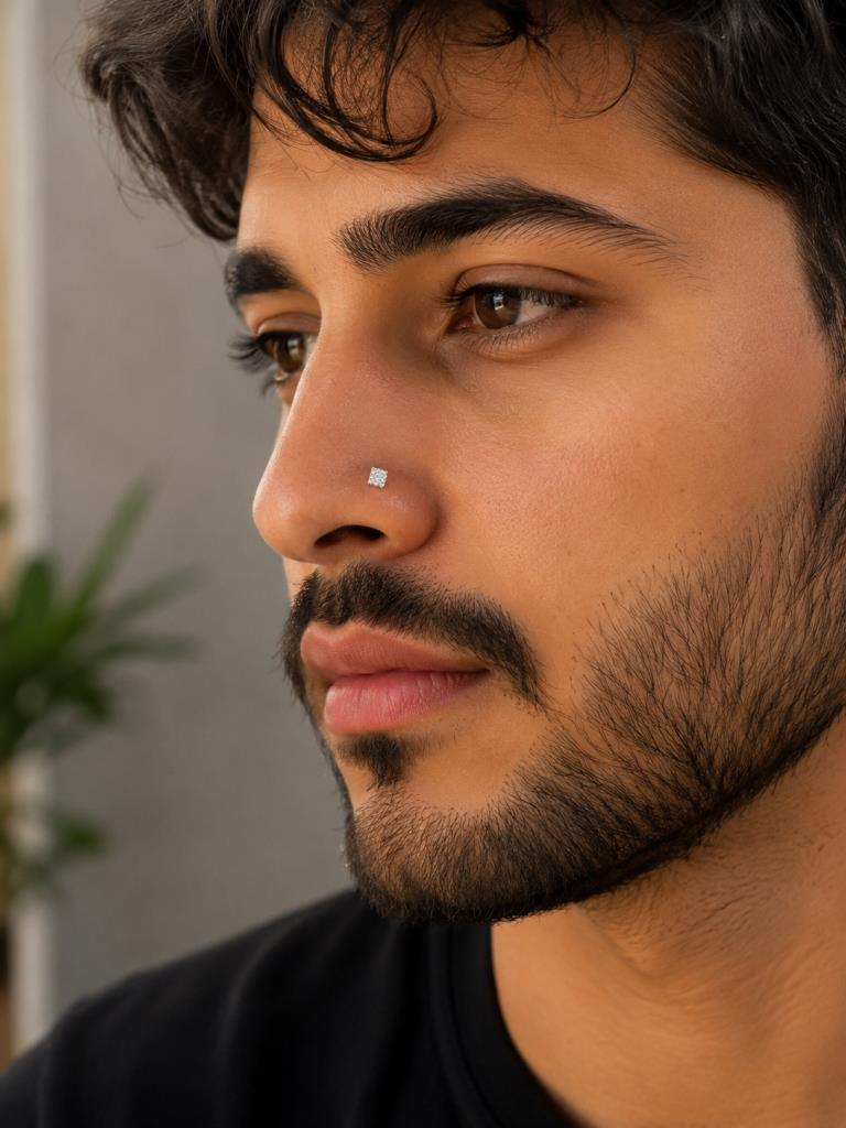 925 Ayar Gümüş Minimal Burun Hızması Piercing Zirkon Taşlı Unisex Halka Nose Ring Günlük Kullanım Şık Tasarım