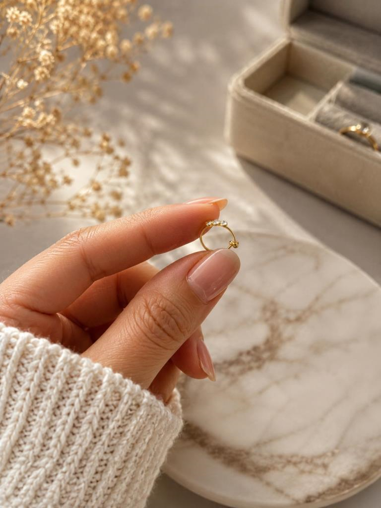 925 Ayar Gümüş Minimal Burun Hızması Piercing Halka Model Taş Detaylı Unisex 