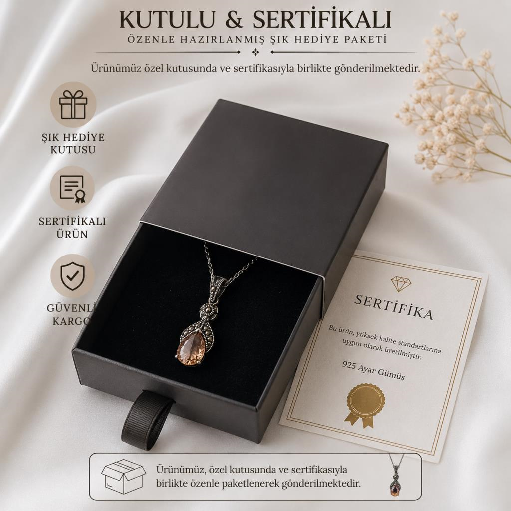 925 Ayar Gümüş Sultanit Kolye Renk Değiştiren Taşlı Şık Bayan Kolye Kutulu Sertifikalı
