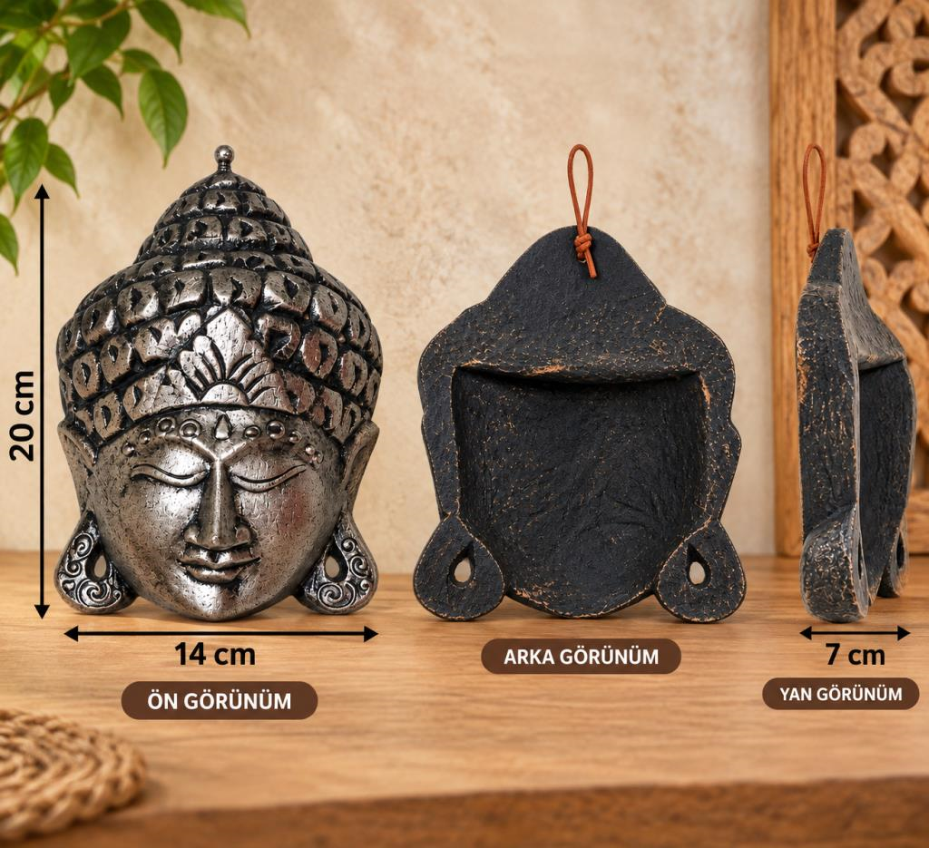 Ahşap Buda Maskesi 20 cm Dekoratif Duvar Süsü Otantik Duvar Dekoru 