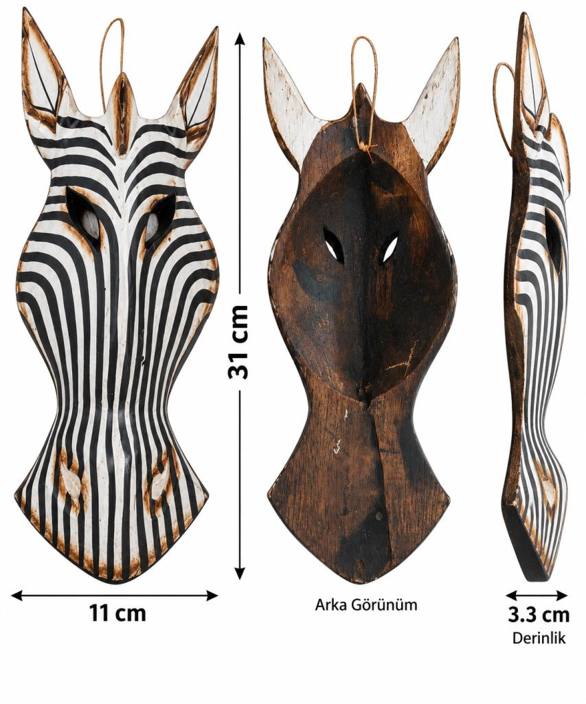Ahşap Maske 31 cm Zebra Dekoratif Etnik Duvar Süsü  