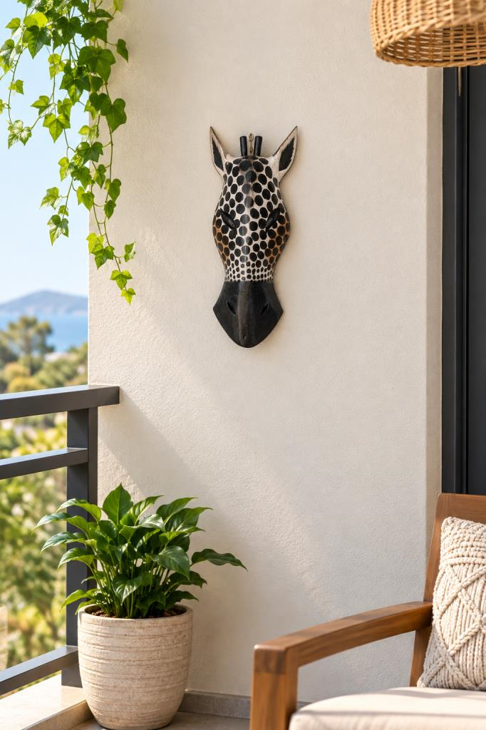 Ahşap Maske 31 cm Zürafa Dekoratif Etnik Duvar Süsü  