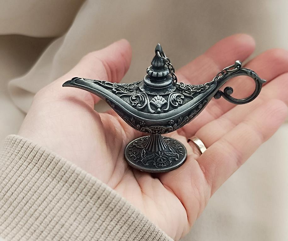 Alaaddin Sihirli Lamba Genie Lamp İbrik Biblo Dekorasyon Küçük Boy Gri 