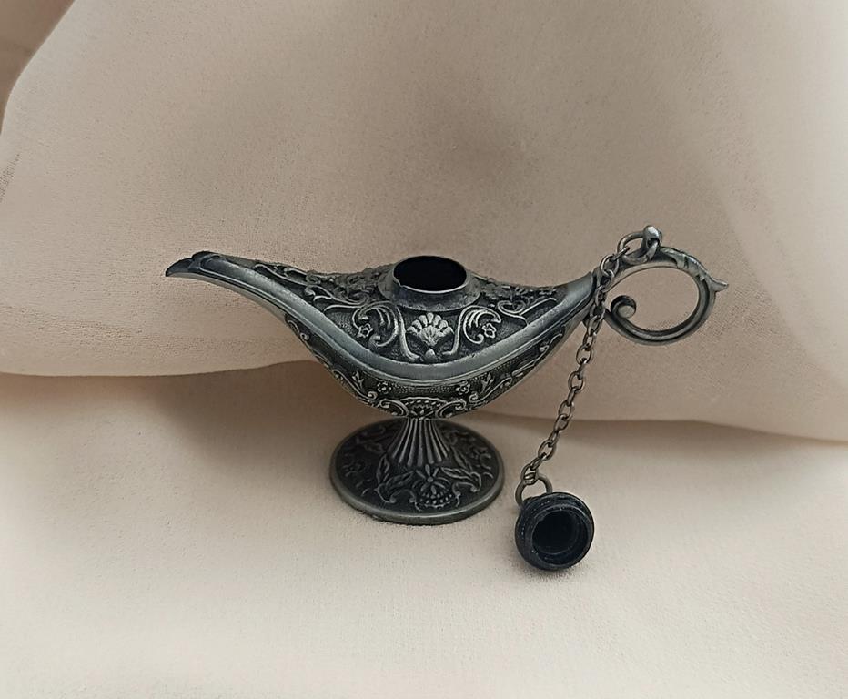 Alaaddin Sihirli Lamba Genie Lamp İbrik Biblo Dekorasyon Küçük Boy Gri 